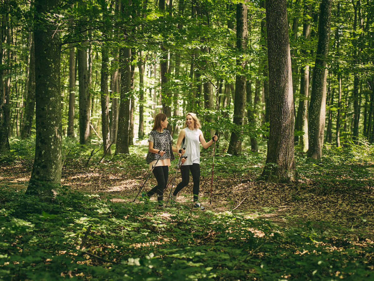 Nordic. walking in het park van het Sloveens spa resort Terme Smarjeske Toplic