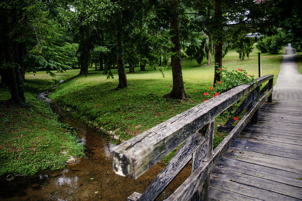 Kuurpark met thermale bronnen in het Sloveense spa resort Terme Smarjeske Toplice.